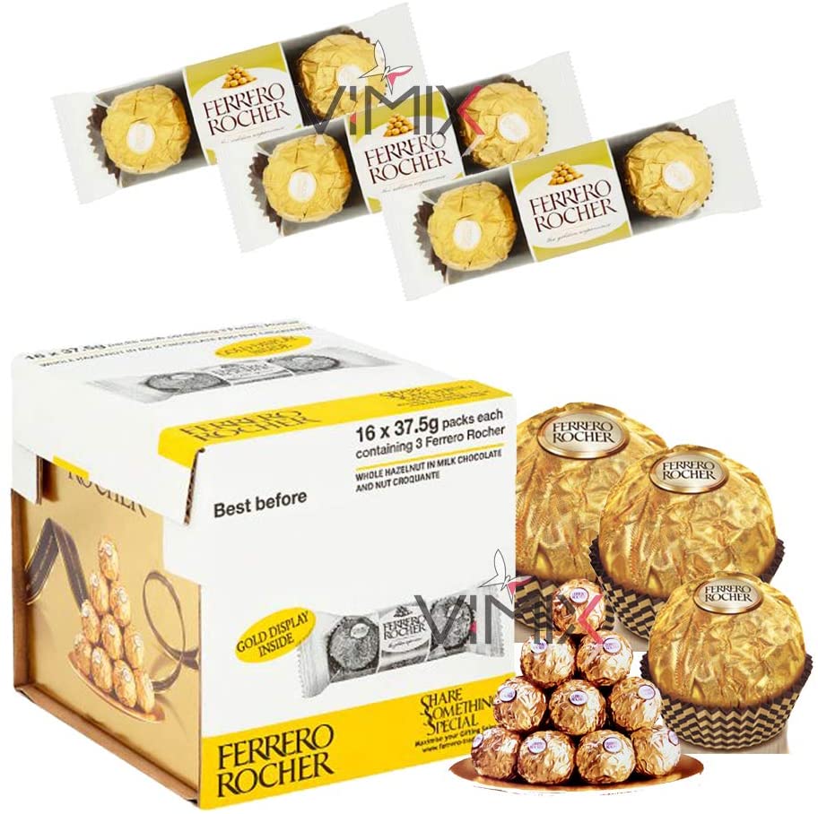 61y2buOkDZL._AC_SL1000.jpg FERRERO ROCHER Chocolate PRALINES Treat Pack 3 Pieces 16 x 37.5 g - Image 1