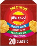 80 Bags of Walkers Classic Variety Multipack Crisps Box （4 boxes × 20 packs)   Free gift of 12 bottles of water